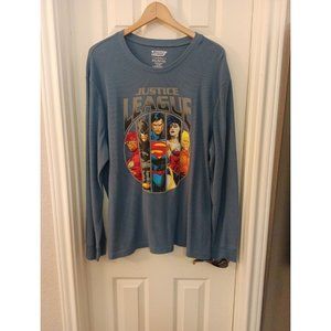 Mens Justice League Graphic Print Blue Long Sleeve Thermal Shirt Size 2XL